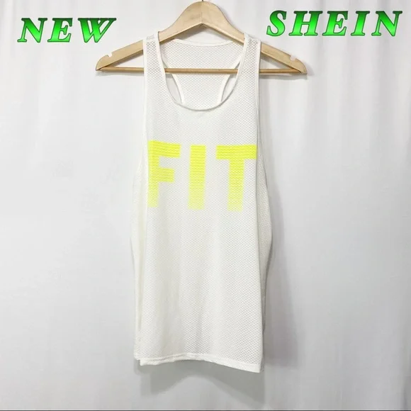 NWT-White RacerBack FIT Yellow tank M - Picture 2 of 8